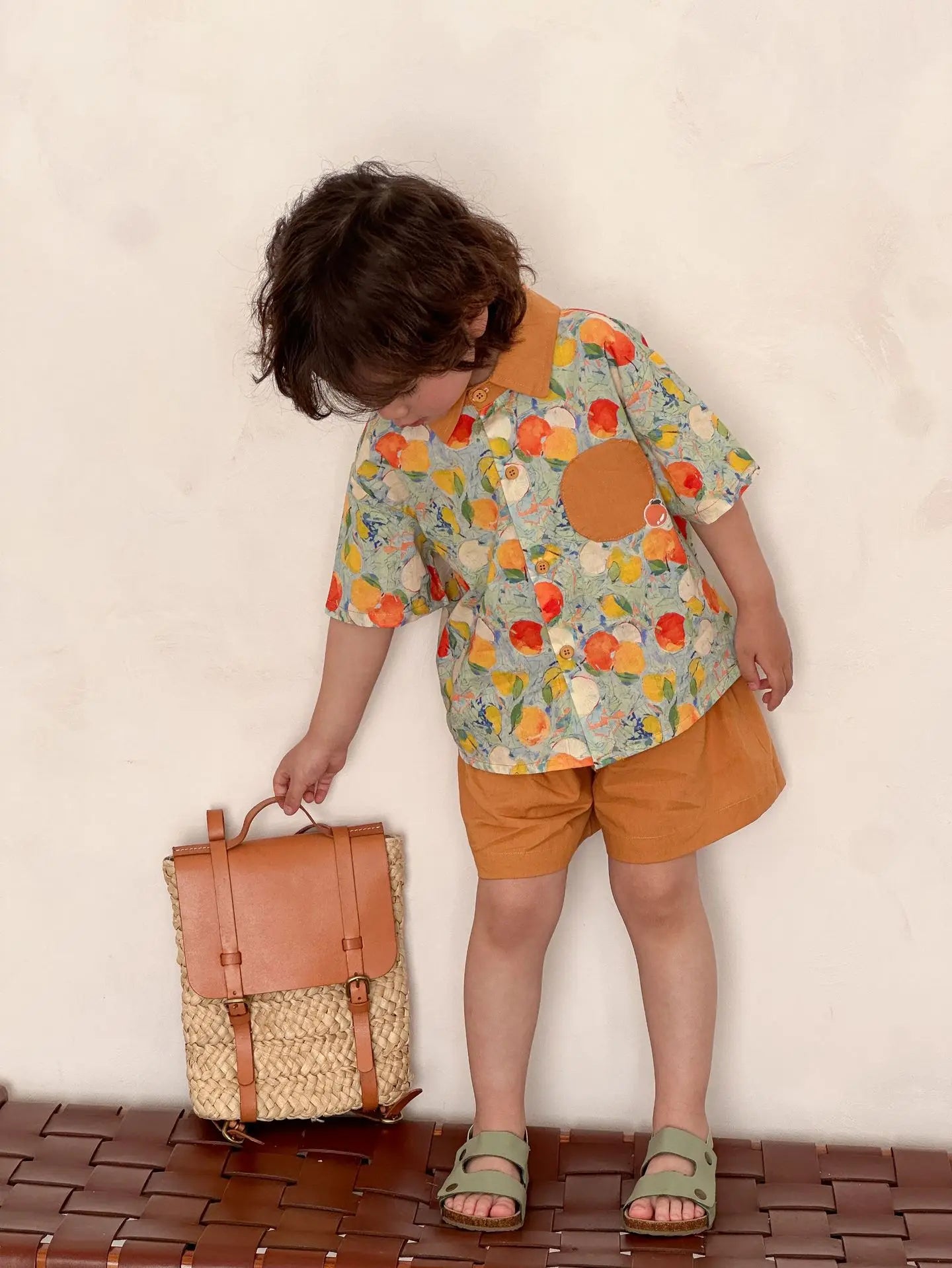 半袖セットアップ キッズワンピース/セットアップ 2点セット フルーツプリントキャミソールワンピース/半袖シャツ+ショートパンツ リンクコーデ 兄弟姉妹 お揃いコーデ【mh0008878】