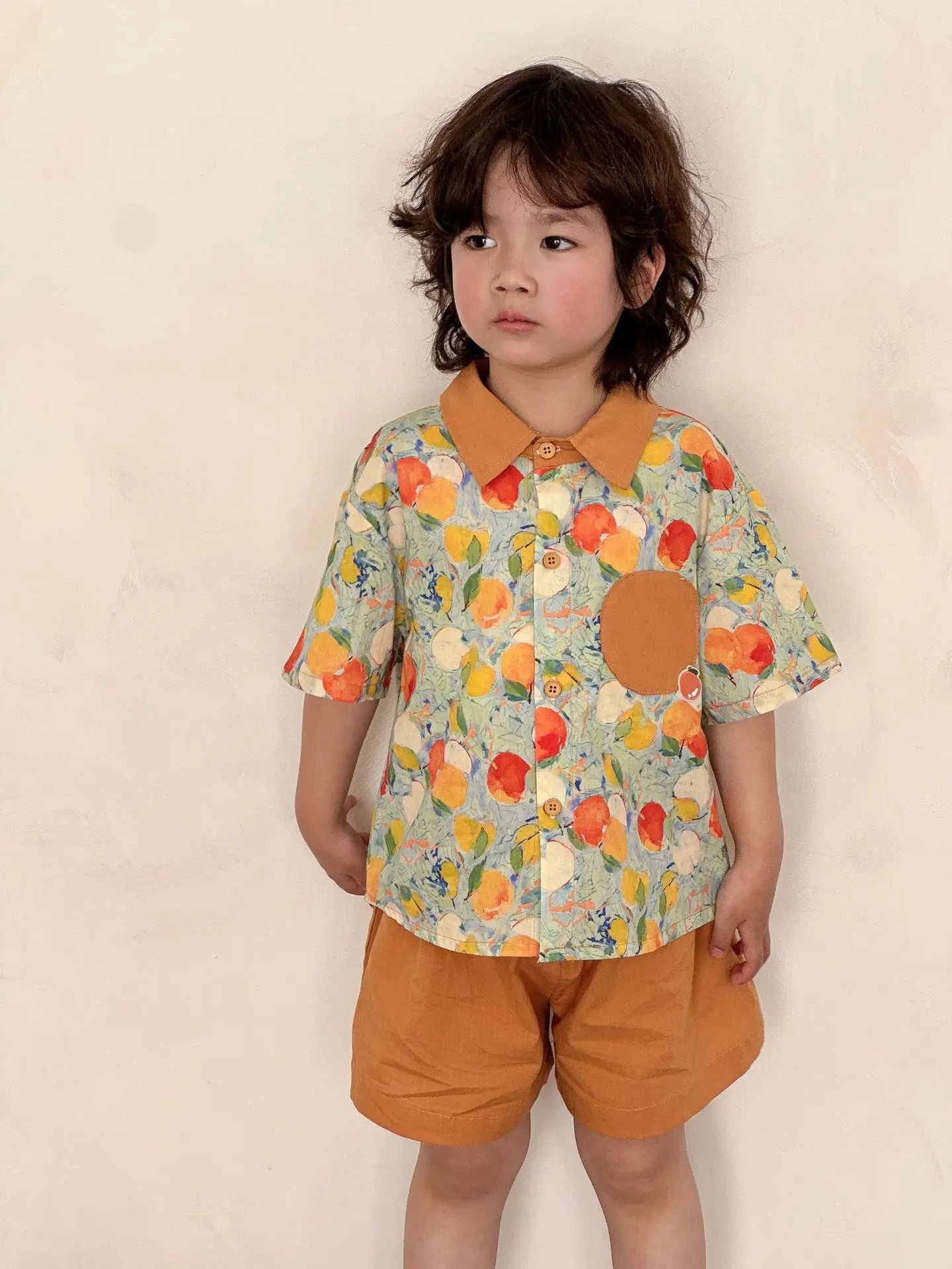 半袖セットアップ キッズワンピース/セットアップ 2点セット フルーツプリントキャミソールワンピース/半袖シャツ+ショートパンツ リンクコーデ 兄弟姉妹 お揃いコーデ【mh0008878】