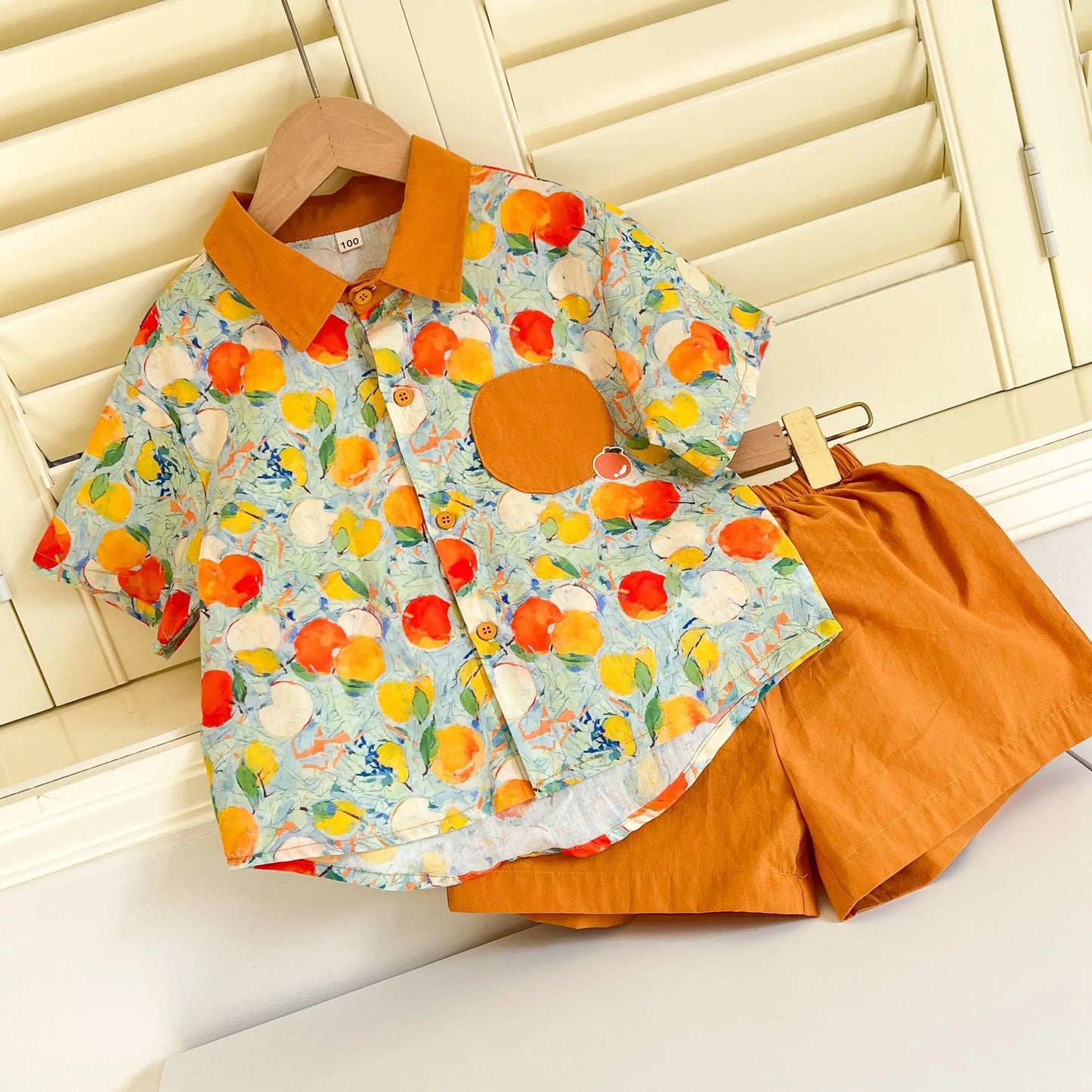 半袖セットアップ キッズワンピース/セットアップ 2点セット フルーツプリントキャミソールワンピース/半袖シャツ+ショートパンツ リンクコーデ 兄弟姉妹 お揃いコーデ【mh0008878】