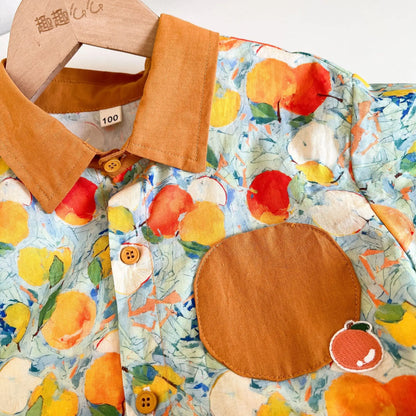 半袖セットアップ キッズワンピース/セットアップ 2点セット フルーツプリントキャミソールワンピース/半袖シャツ+ショートパンツ リンクコーデ 兄弟姉妹 お揃いコーデ【mh0008878】