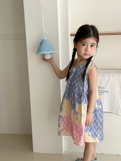 半袖セットアップ キッズワンピース/セットアップ 2点セット カラフルプリントノースリーブワンピース/半袖シャツ+ショートパンツ リンクコーデ 兄弟姉妹 お揃いコーデ【mh0008879】