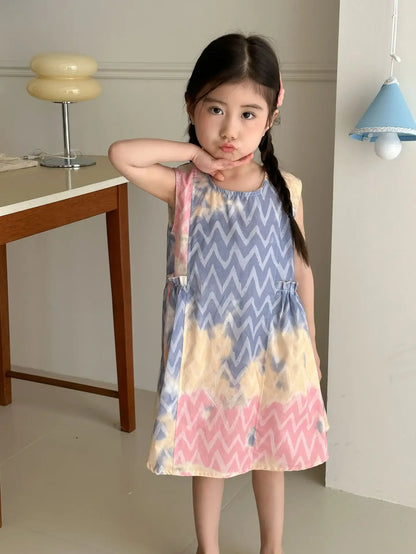 半袖セットアップ キッズワンピース/セットアップ 2点セット カラフルプリントノースリーブワンピース/半袖シャツ+ショートパンツ リンクコーデ 兄弟姉妹 お揃いコーデ【mh0008879】