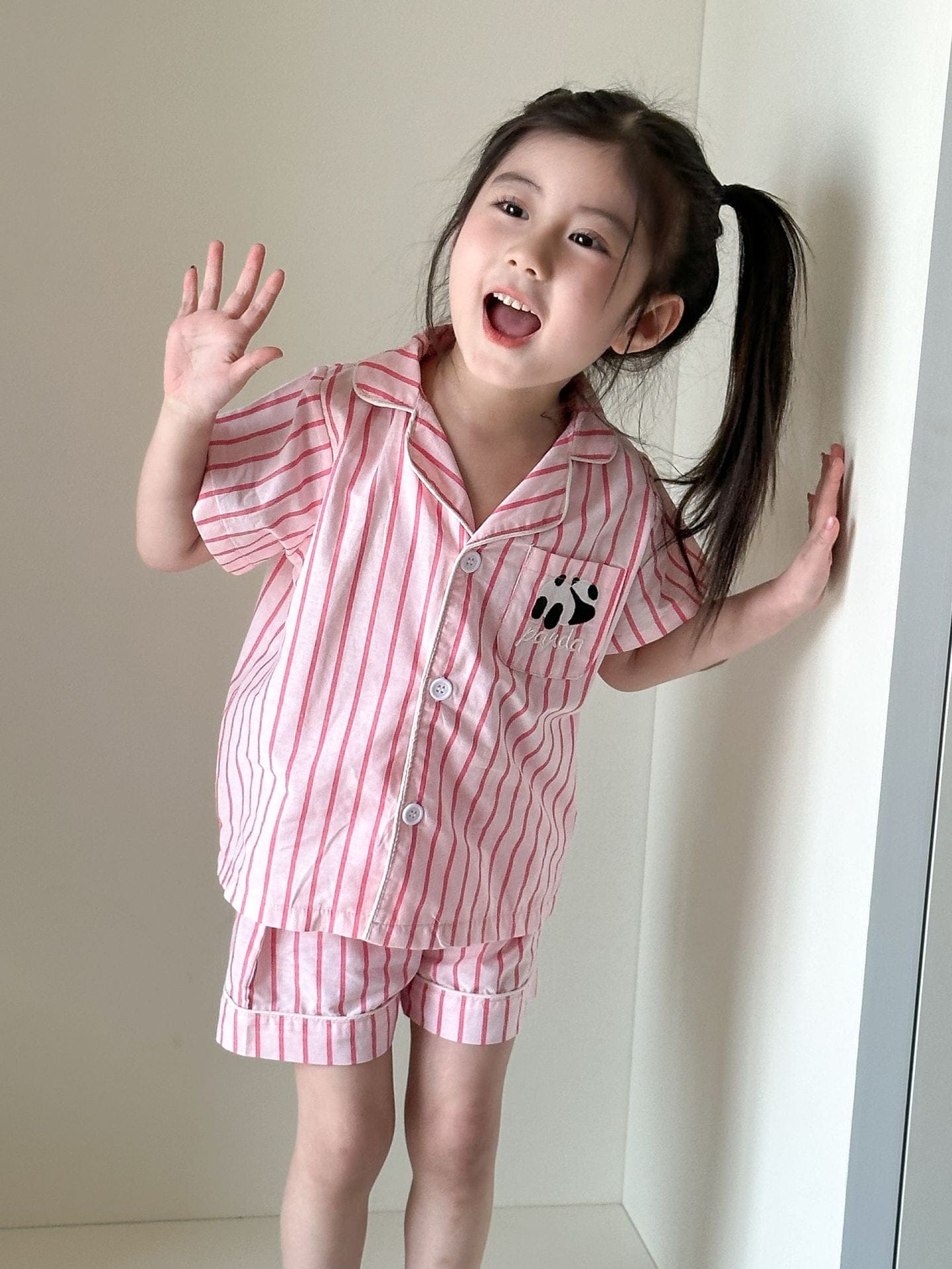 半袖セットアップ パンダストライプ半袖シャツ+ショートパンツセットアップ 2点セット【mh0010188】