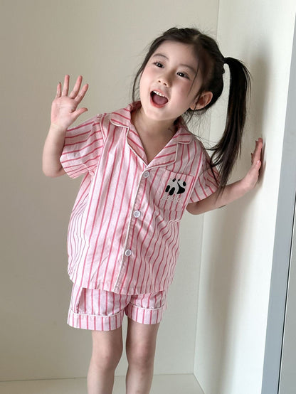 半袖セットアップ パンダストライプ半袖シャツ+ショートパンツセットアップ 2点セット【mh0010188】