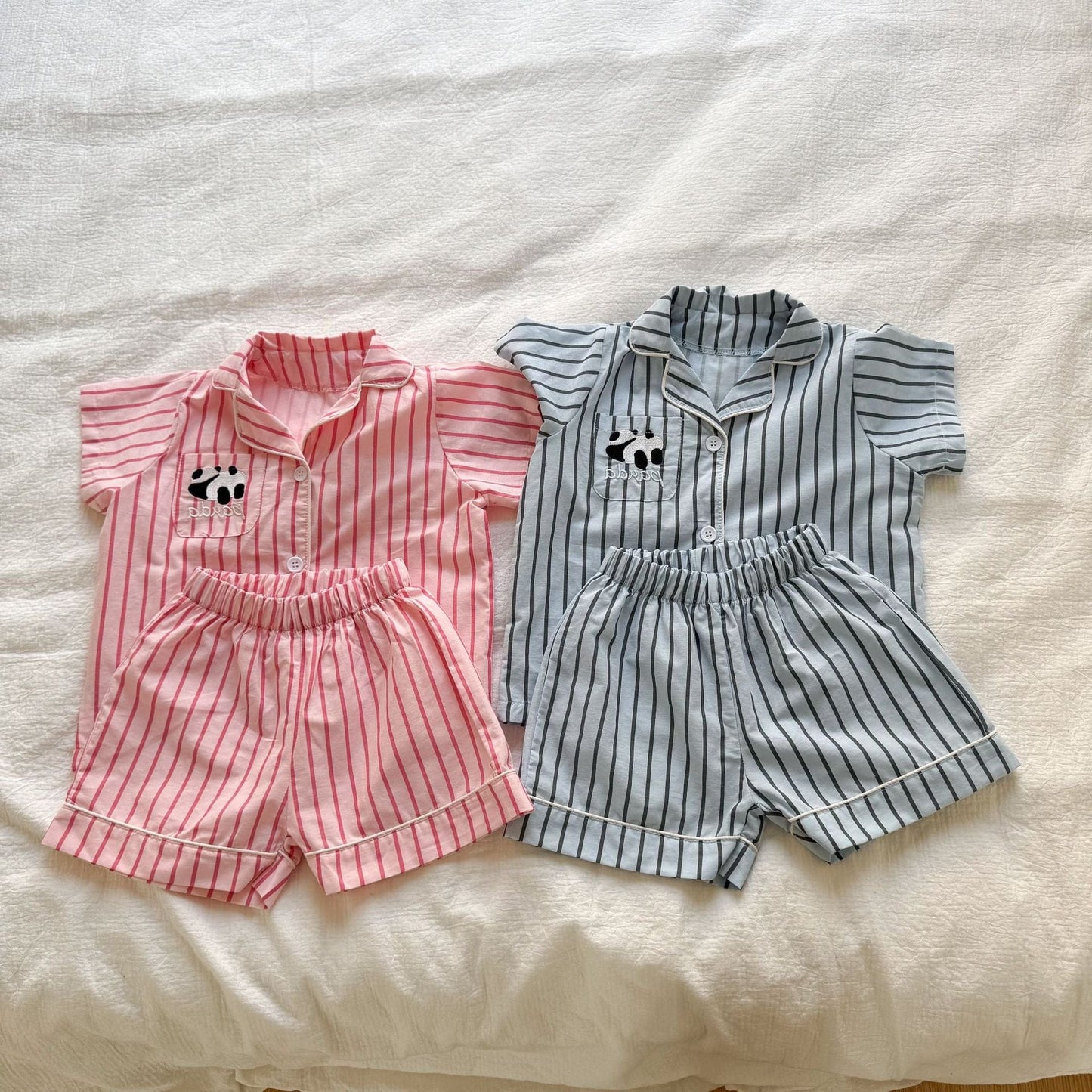 半袖セットアップ パンダストライプ半袖シャツ+ショートパンツセットアップ 2点セット【mh0010188】