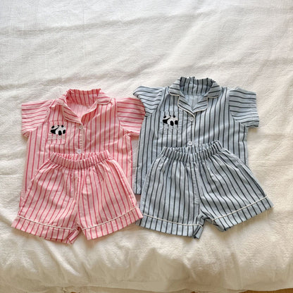 半袖セットアップ パンダストライプ半袖シャツ+ショートパンツセットアップ 2点セット【mh0010188】