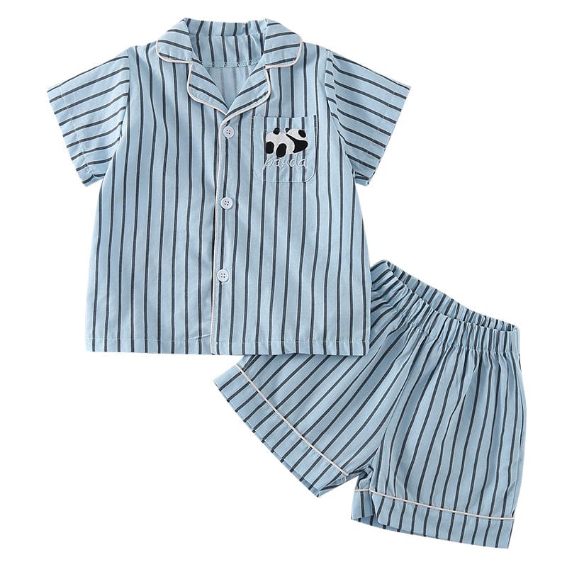 半袖セットアップ パンダストライプ半袖シャツ+ショートパンツセットアップ 2点セット【mh0010188】