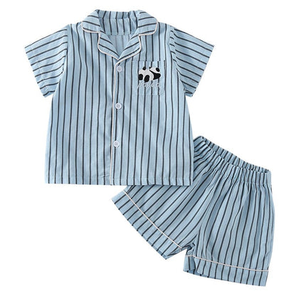 半袖セットアップ パンダストライプ半袖シャツ+ショートパンツセットアップ 2点セット【mh0010188】