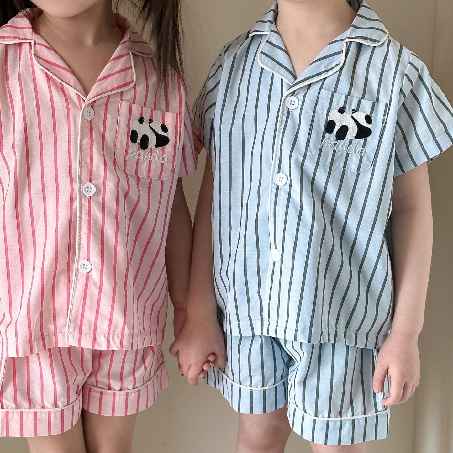 半袖セットアップ パンダストライプ半袖シャツ+ショートパンツセットアップ 2点セット【mh0010188】
