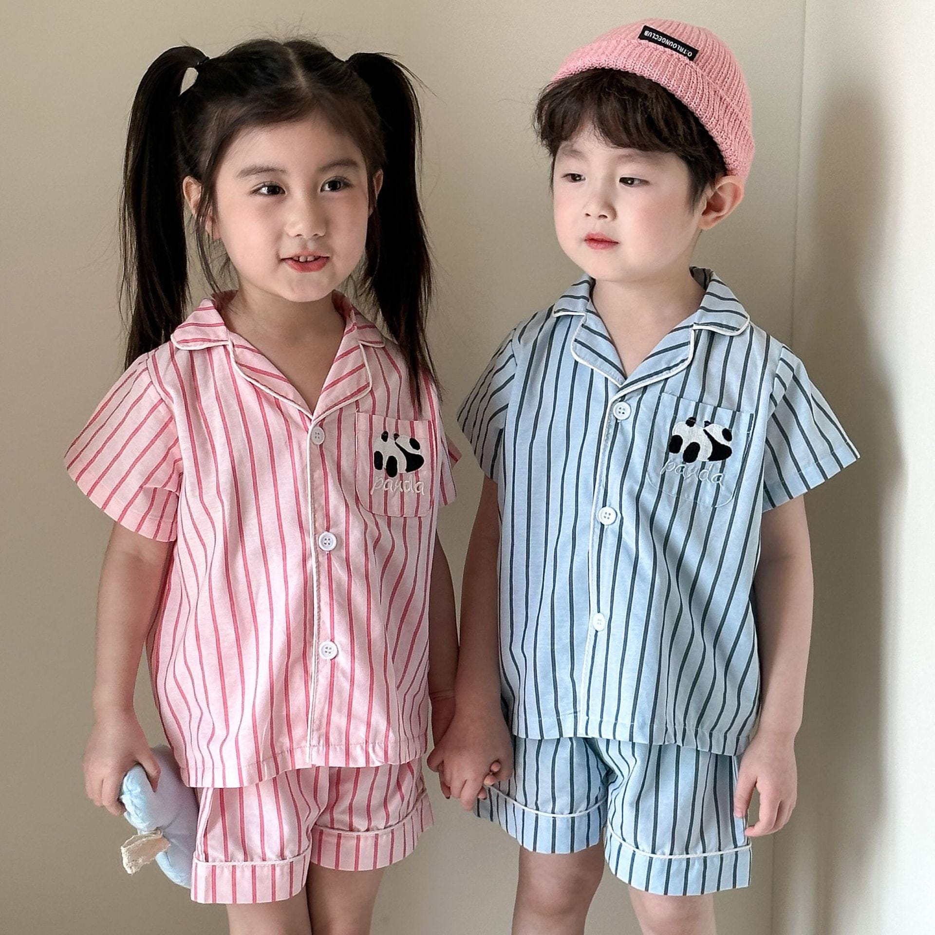 半袖セットアップ パンダストライプ半袖シャツ+ショートパンツセットアップ 2点セット【mh0010188】