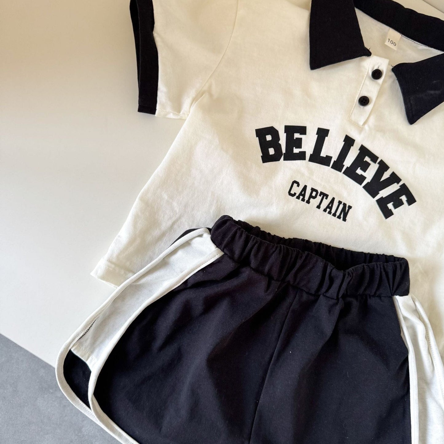 半袖セットアップ レターロゴプリント半袖ポロシャツ+ショートパンツセットアップ 2点セット【mh0010189】