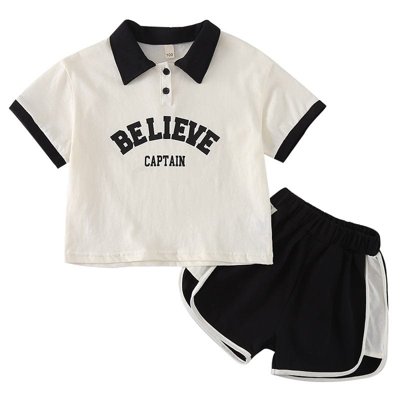 半袖セットアップ レターロゴプリント半袖ポロシャツ+ショートパンツセットアップ 2点セット【mh0010189】