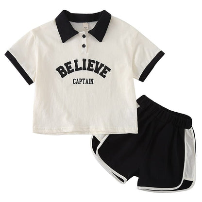半袖セットアップ レターロゴプリント半袖ポロシャツ+ショートパンツセットアップ 2点セット【mh0010189】