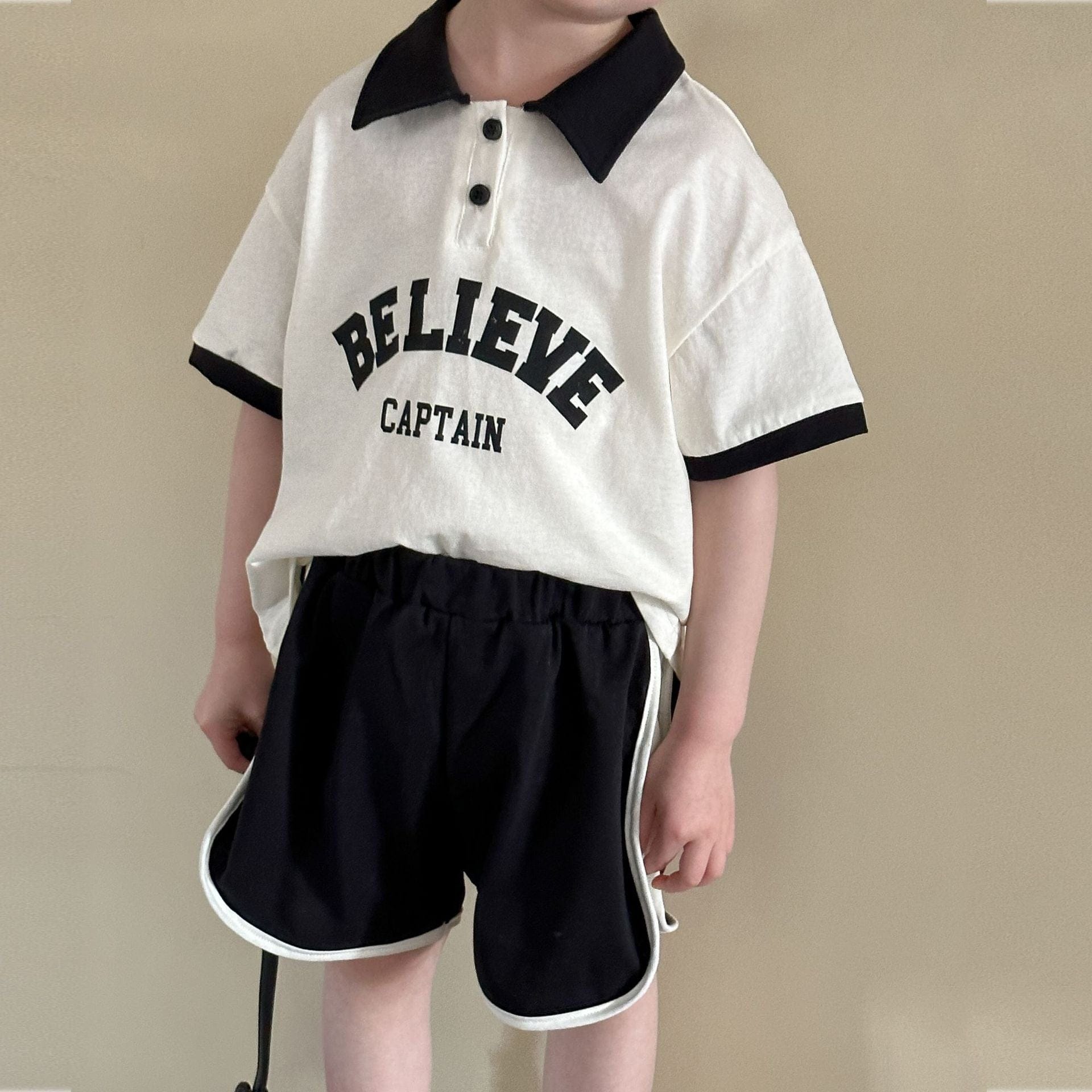 半袖セットアップ レターロゴプリント半袖ポロシャツ+ショートパンツセットアップ 2点セット【mh0010189】