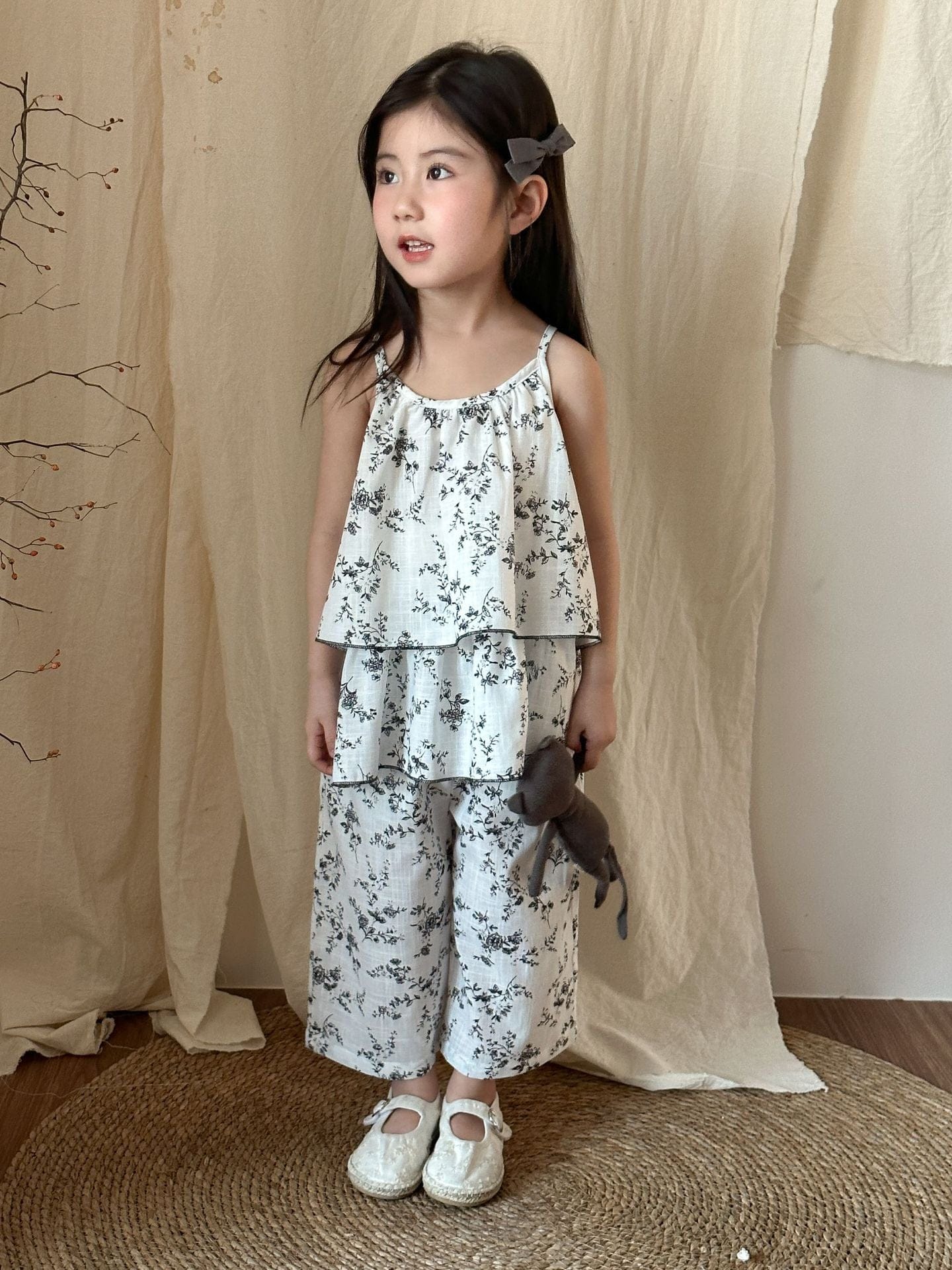 ノースリーブセットアップ フラワープリントキャミソールチュニック+ワイドルーズパンツセットアップ 2点セット【mh0010193】