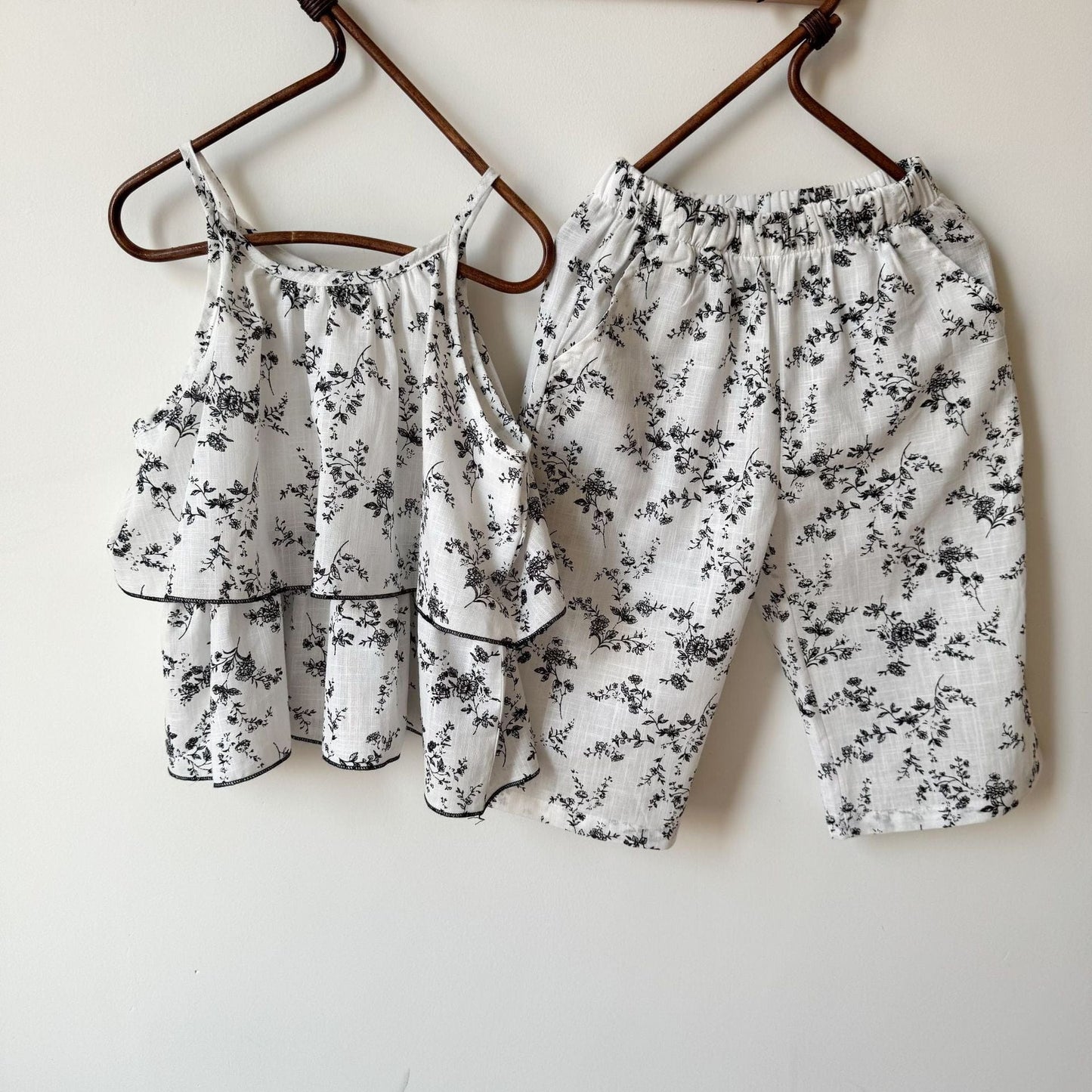 ノースリーブセットアップ フラワープリントキャミソールチュニック+ワイドルーズパンツセットアップ 2点セット【mh0010193】