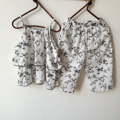 ノースリーブセットアップ フラワープリントキャミソールチュニック+ワイドルーズパンツセットアップ 2点セット【mh0010193】