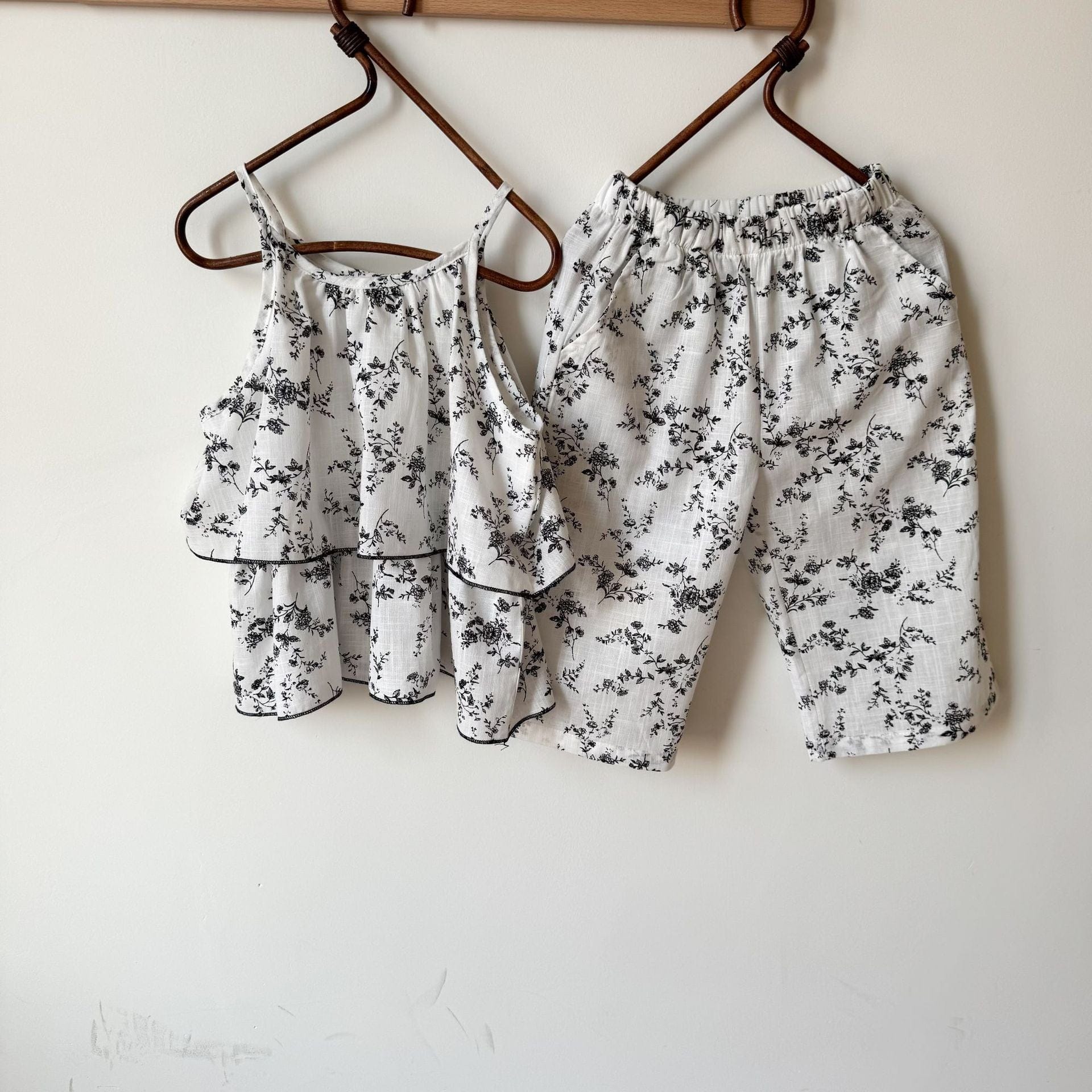 ノースリーブセットアップ フラワープリントキャミソールチュニック+ワイドルーズパンツセットアップ 2点セット【mh0010193】