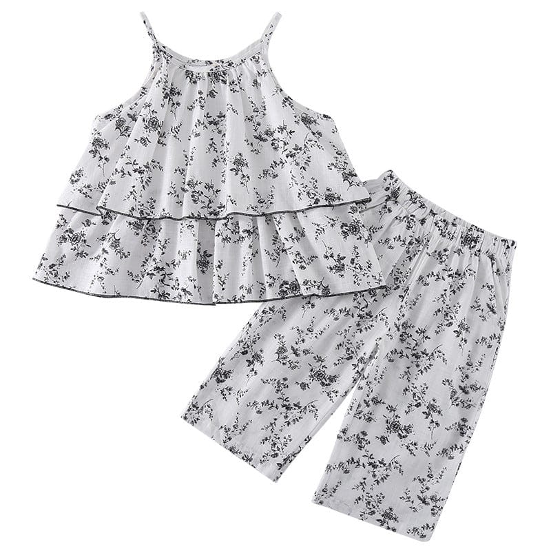 ノースリーブセットアップ フラワープリントキャミソールチュニック+ワイドルーズパンツセットアップ 2点セット【mh0010193】