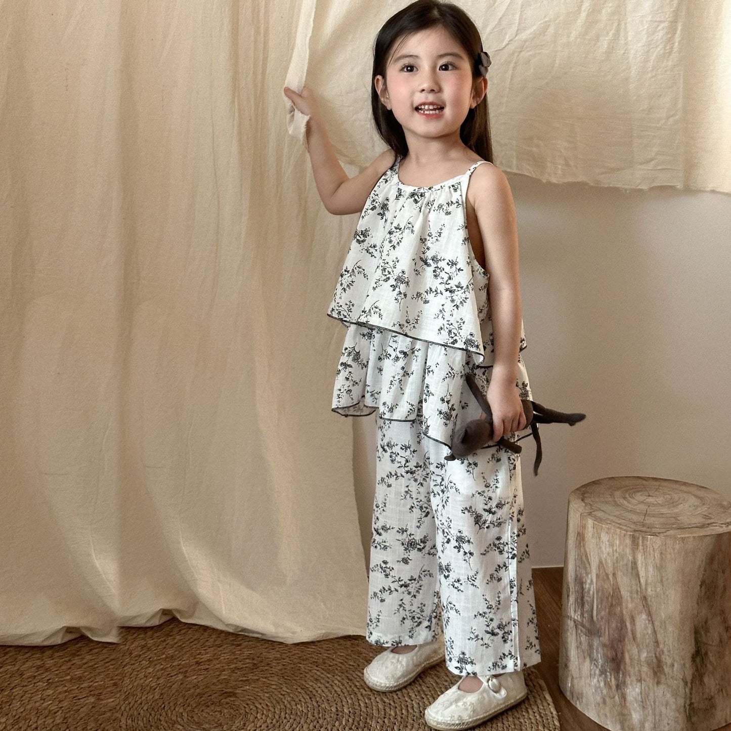 ノースリーブセットアップ フラワープリントキャミソールチュニック+ワイドルーズパンツセットアップ 2点セット【mh0010193】