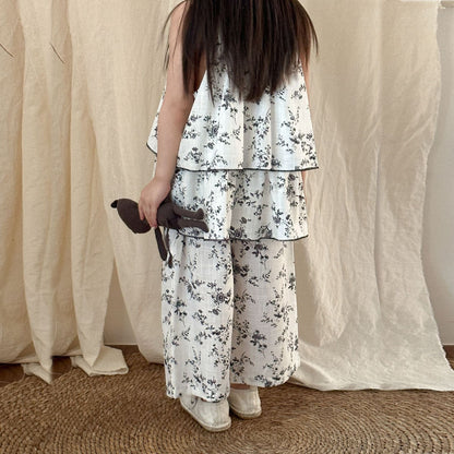 ノースリーブセットアップ フラワープリントキャミソールチュニック+ワイドルーズパンツセットアップ 2点セット【mh0010193】