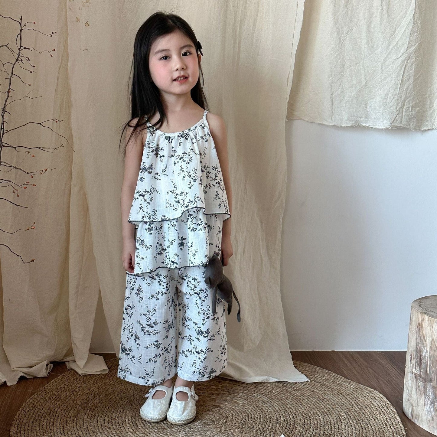 ノースリーブセットアップ フラワープリントキャミソールチュニック+ワイドルーズパンツセットアップ 2点セット【mh0010193】