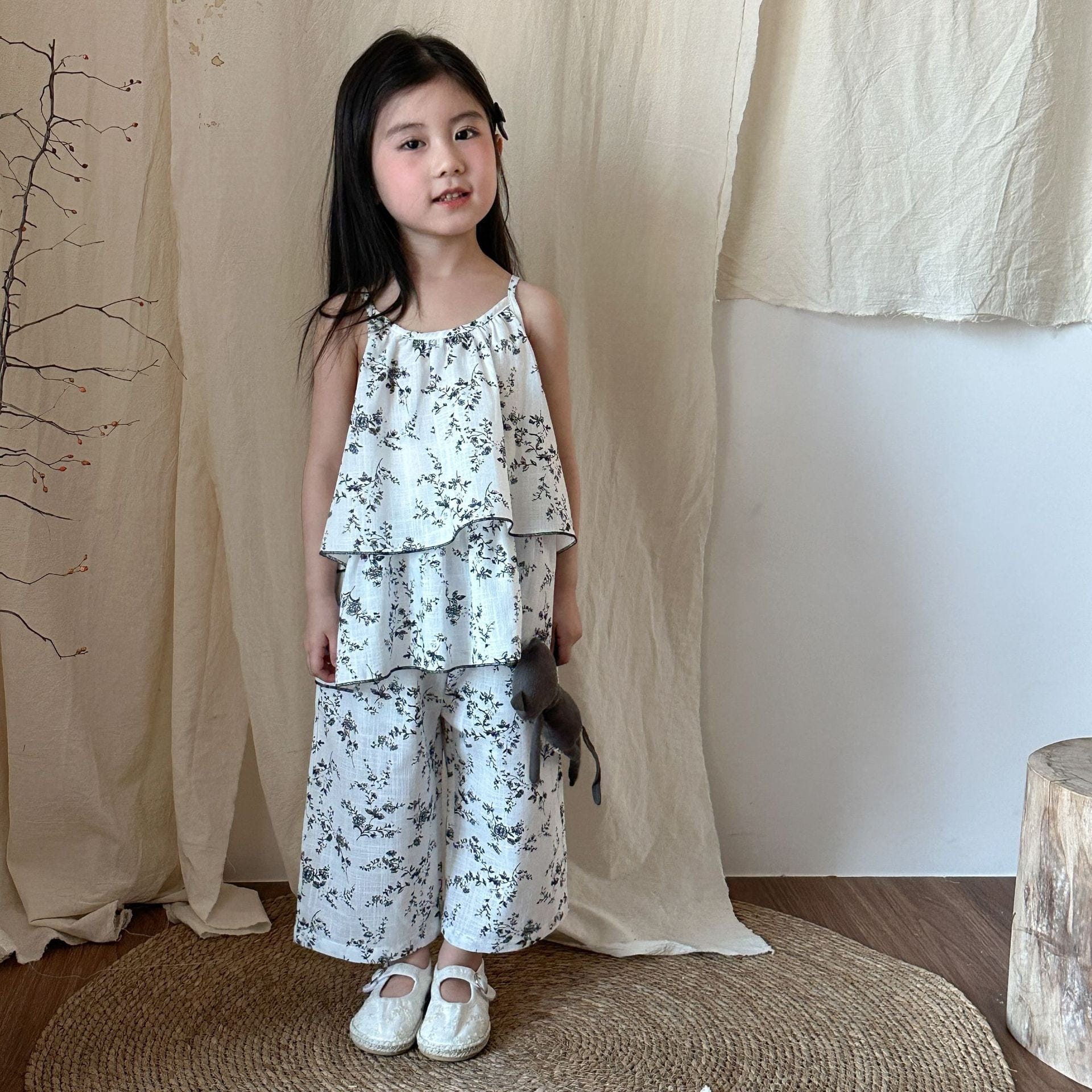 ノースリーブセットアップ フラワープリントキャミソールチュニック+ワイドルーズパンツセットアップ 2点セット【mh0010193】