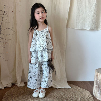 ノースリーブセットアップ フラワープリントキャミソールチュニック+ワイドルーズパンツセットアップ 2点セット【mh0010193】