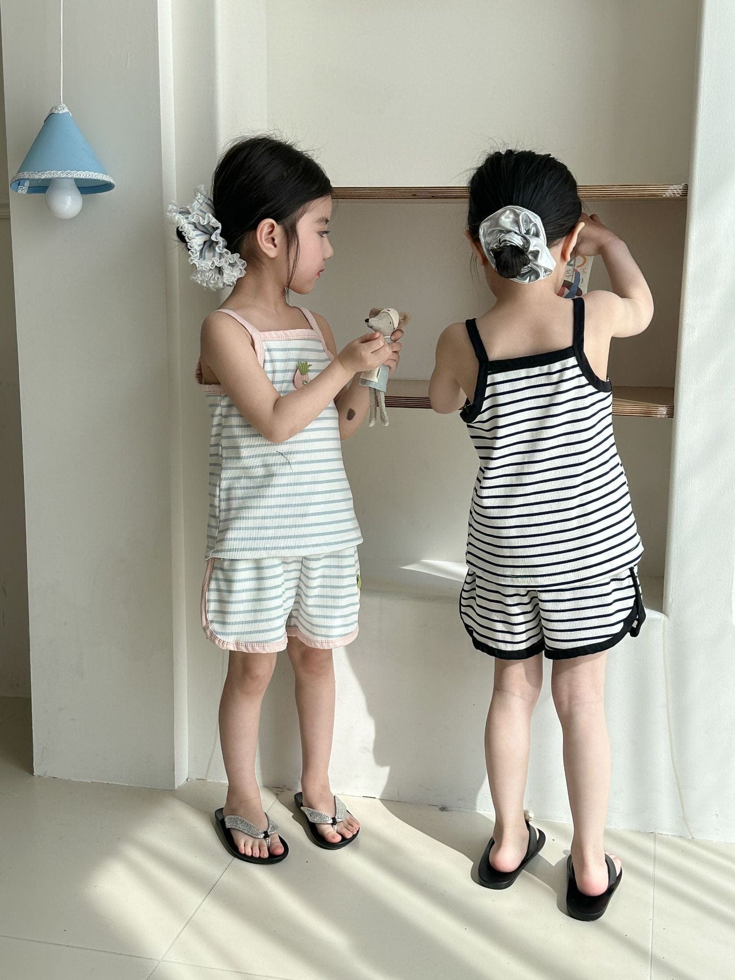 ノースリーブセットアップ フルーツアップリケボーダーキャミソール+ショートパンツセットアップ 2点セット【mh0010199】