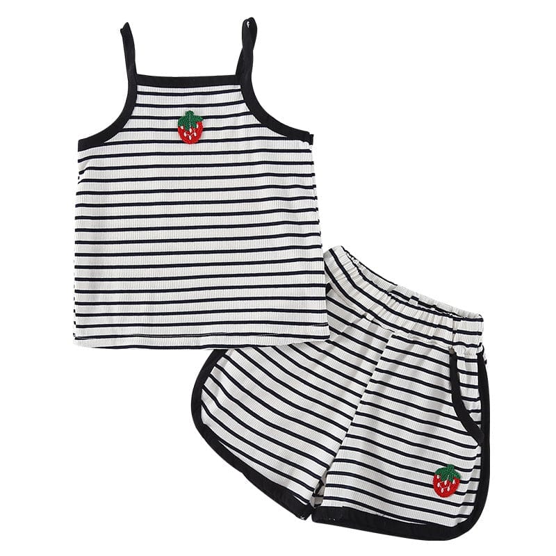 ノースリーブセットアップ フルーツアップリケボーダーキャミソール+ショートパンツセットアップ 2点セット【mh0010199】
