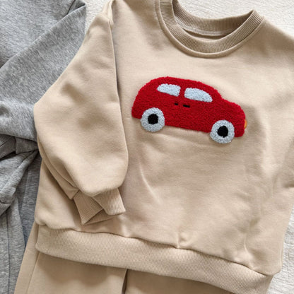 長袖セットアップ 車カーアップリケ長袖スウェットセットアップ 2点セット【mh0010492】