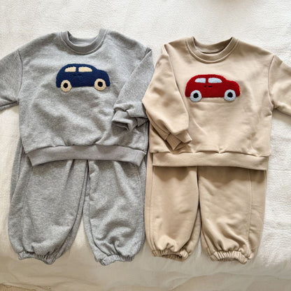 長袖セットアップ 車カーアップリケ長袖スウェットセットアップ 2点セット【mh0010492】