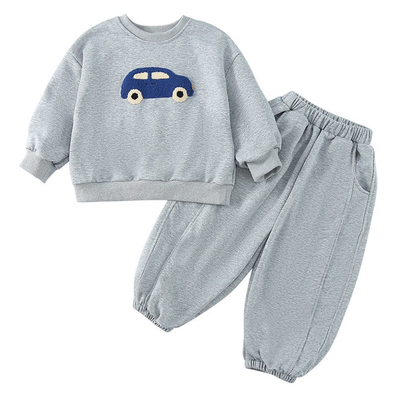 長袖セットアップ 車カーアップリケ長袖スウェットセットアップ 2点セット【mh0010492】