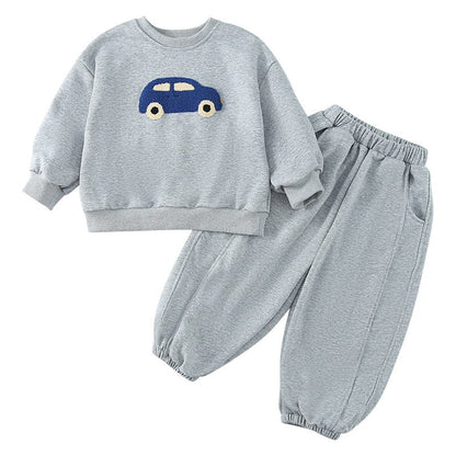 長袖セットアップ 車カーアップリケ長袖スウェットセットアップ 2点セット【mh0010492】