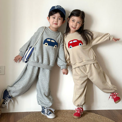 長袖セットアップ 車カーアップリケ長袖スウェットセットアップ 2点セット【mh0010492】