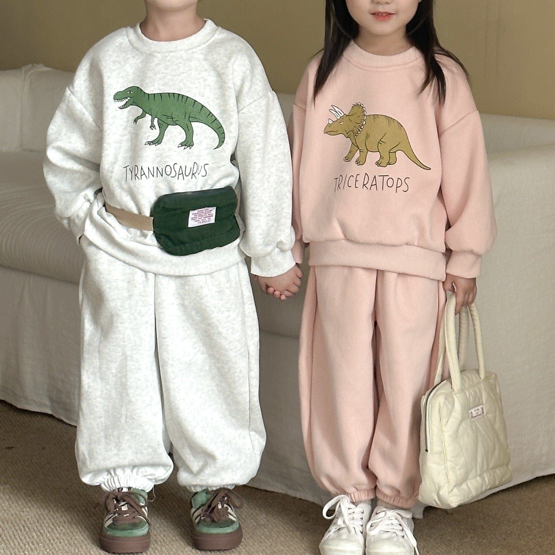 長袖セットアップ ダイナソー恐竜プリント長袖スウェットセットアップ 2点セット【mh0010494】