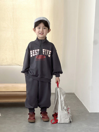 長袖セットアップ レターロゴハーフジップ長袖スウェットセットアップ 2点セット【mh0010495】