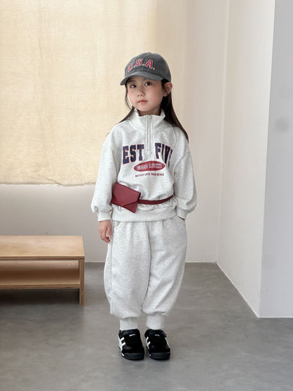 長袖セットアップ レターロゴハーフジップ長袖スウェットセットアップ 2点セット【mh0010495】