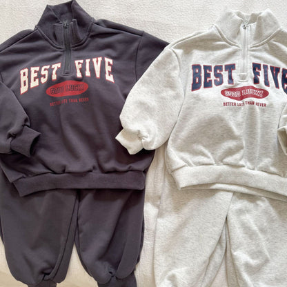 長袖セットアップ レターロゴハーフジップ長袖スウェットセットアップ 2点セット【mh0010495】