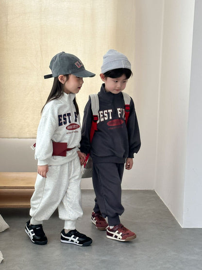 長袖セットアップ レターロゴハーフジップ長袖スウェットセットアップ 2点セット【mh0010495】