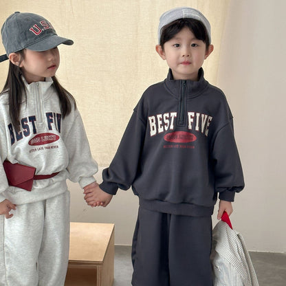 長袖セットアップ レターロゴハーフジップ長袖スウェットセットアップ 2点セット【mh0010495】