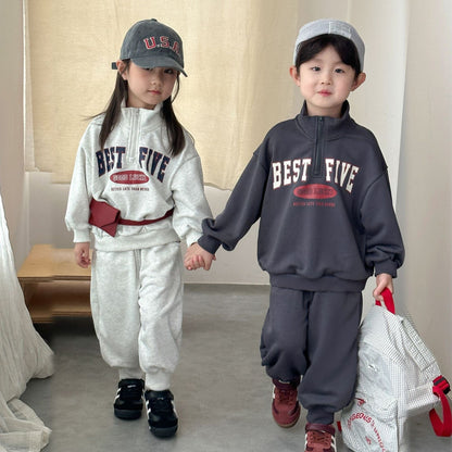 長袖セットアップ レターロゴハーフジップ長袖スウェットセットアップ 2点セット【mh0010495】