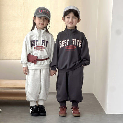 長袖セットアップ レターロゴハーフジップ長袖スウェットセットアップ 2点セット【mh0010495】