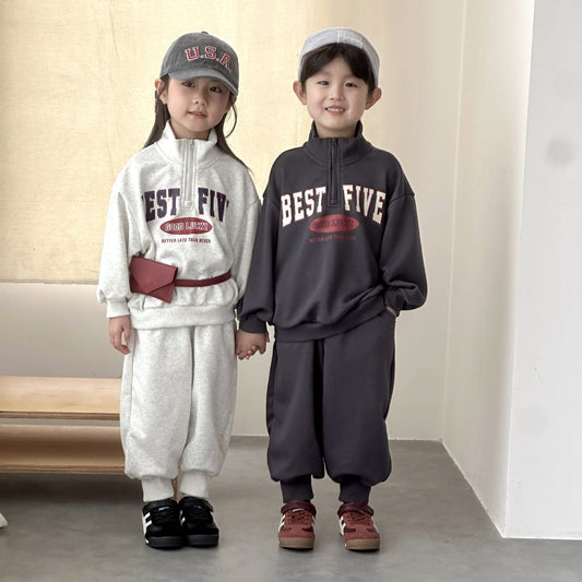 長袖セットアップ レターロゴハーフジップ長袖スウェットセットアップ 2点セット【mh0010495】