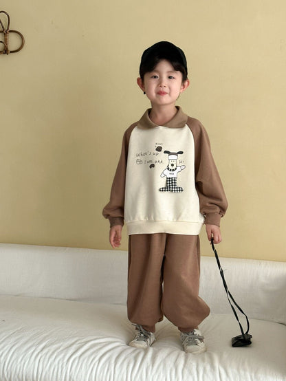 長袖セットアップ クマ刺繍襟付きスウェットセットアップ 2点セット【mh0011234】