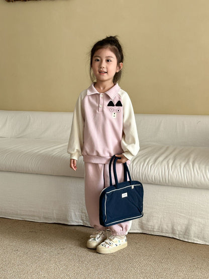 長袖セットアップ クマ刺繍襟付きスウェットセットアップ 2点セット【mh0011234】