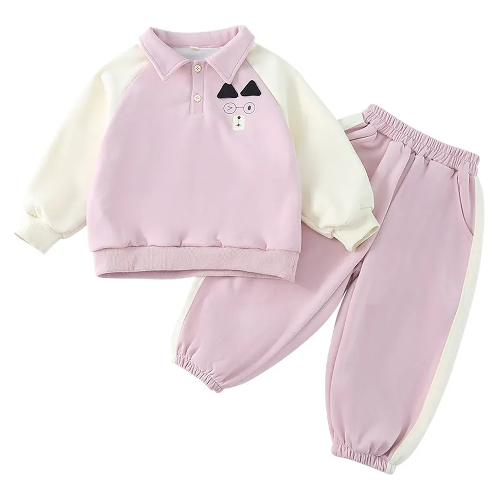 長袖セットアップ クマ刺繍襟付きスウェットセットアップ 2点セット【mh0011234】