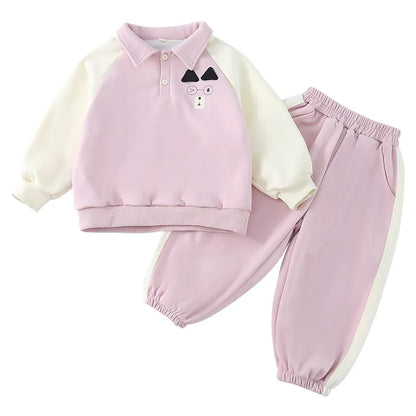 長袖セットアップ クマ刺繍襟付きスウェットセットアップ 2点セット【mh0011234】