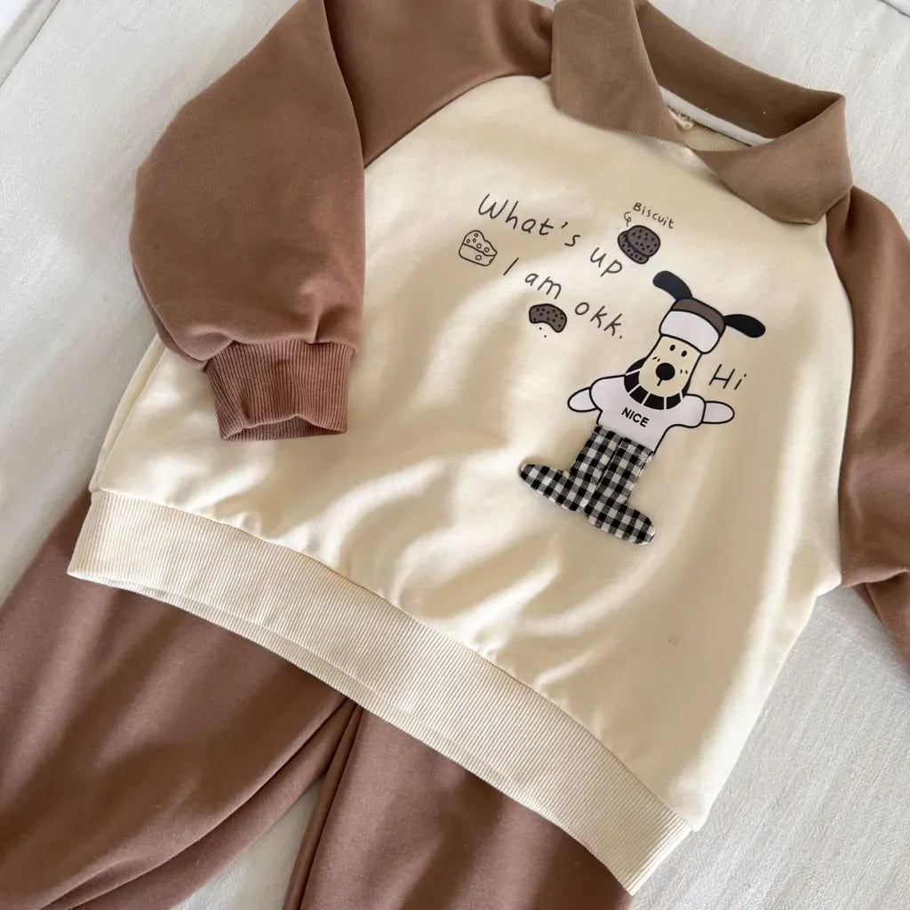 長袖セットアップ クマ刺繍襟付きスウェットセットアップ 2点セット【mh0011234】