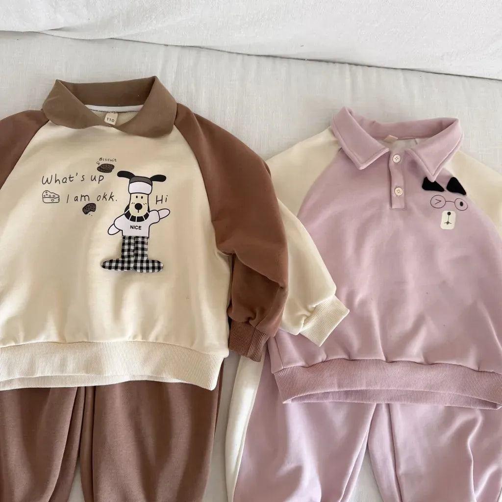 長袖セットアップ クマ刺繍襟付きスウェットセットアップ 2点セット【mh0011234】